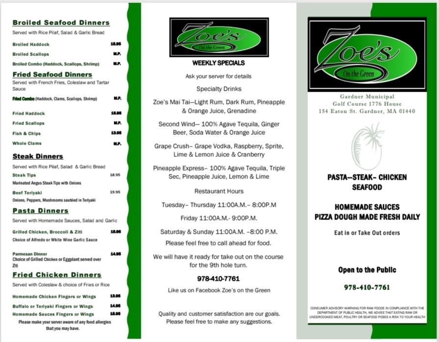 Zoe's On The Green Menu image 2